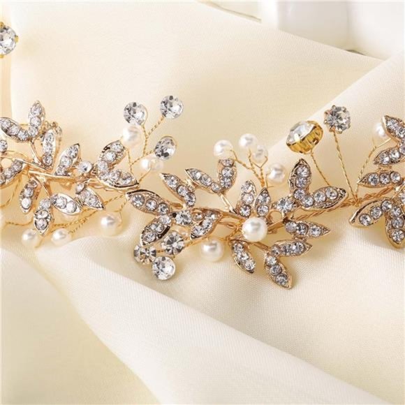Bridal Headpiece Handmade Wedding Hair Vine Crystal Floral Leaf Headband - Picture 4 of 6